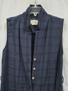 Anthropologie Navy Button-Front Plaid-Trim Jump Suit